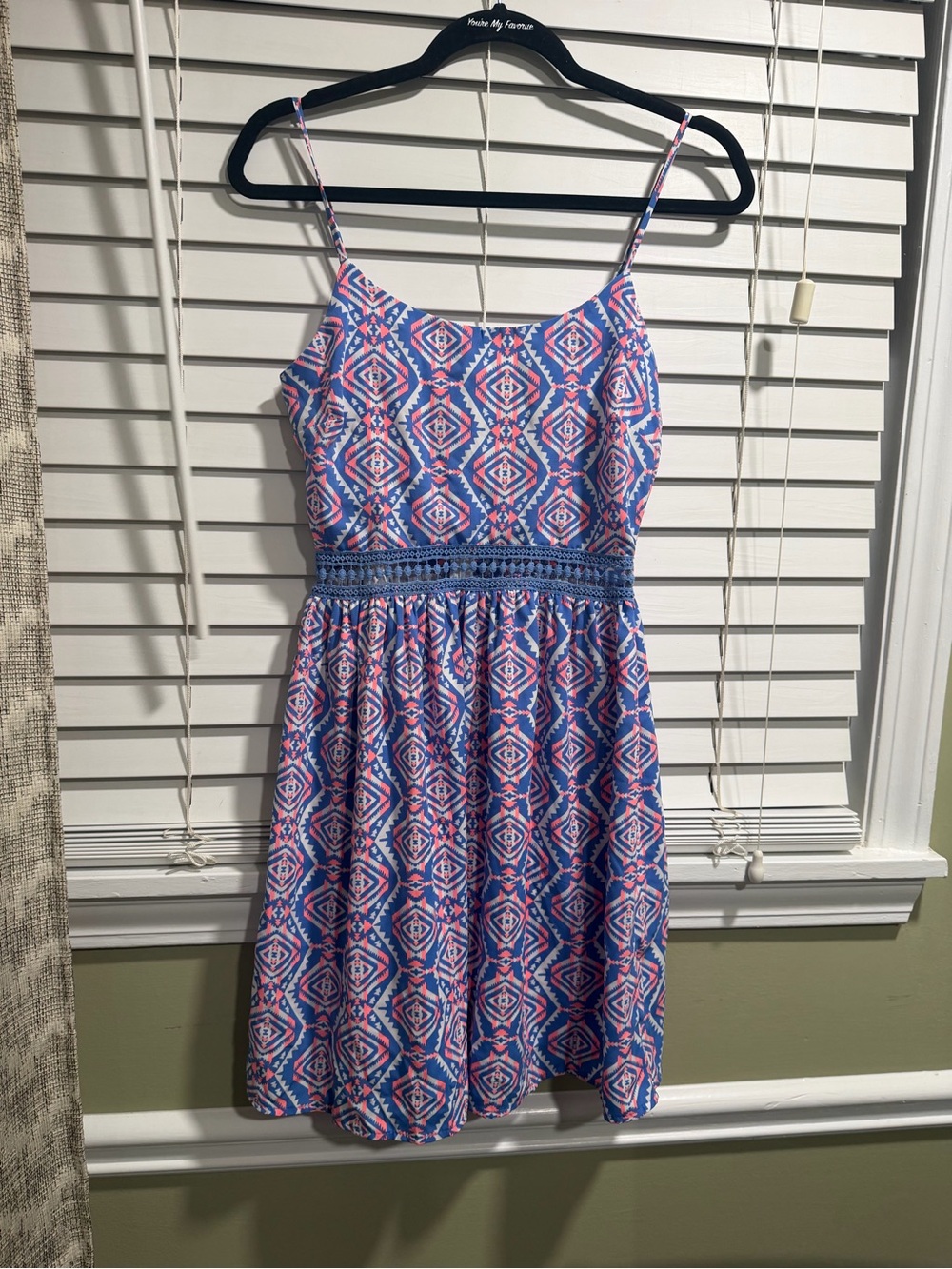 Everly Blue and Pink Geometric Midi Dress